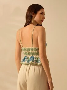 CAJUNI 女式波西米亚风彩色热带花卉印花深 V 领吊带背心、无袖短款海滩吊带背心，适合度假和休闲，夏季