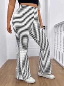 SHEIN LUNE 大码女式高腰条纹喇叭裤休闲裤度假新年女装冬季新年女装
