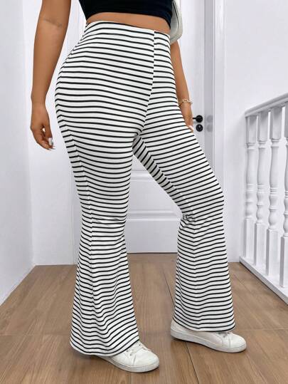 SHEIN LUNE 大码女式高腰条纹喇叭裤休闲裤度假新年女装冬季新年女装