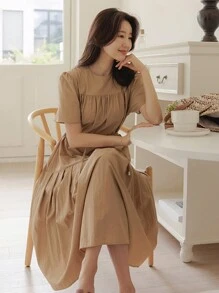 DAZY 优雅修身长裙，成熟时尚风格女士连衣裙 - 卡其色 - 查看 2