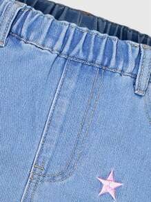 SHEIN Tween Girls Daily Wear Star Pattern Casual Jeans - Light Wash - View 5