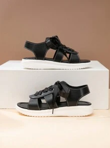 Dép xăng đan trẻ em màu đen cổ điển thường ngày có nơ trang trí - màu đen - Xem 4