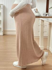 SHEIN 孕妇可调节腰围纯色裙子 - 杏色 - 查看 2