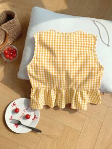 Comfortcana Blusa de mujer sin mangas con estampado de cuadros y nudo delantero, para uso casual diario - Amarillo - Ver 2