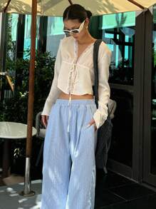 DAZY Bohemian Style Holiday Seaside Lace Stitching Cardigan Slim Long Sleeve Spring Women's Shirt,Fall Women Clothes