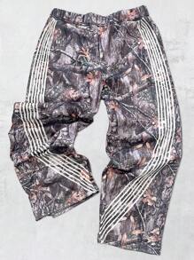 SHEIN EZwear 大码女式森林干树叶数码印花运动裤 - 彩色 - 查看 3