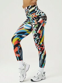 SHEIN Sport Gameset Leggings senza cuciture in vita alta con stampa colorata di moda