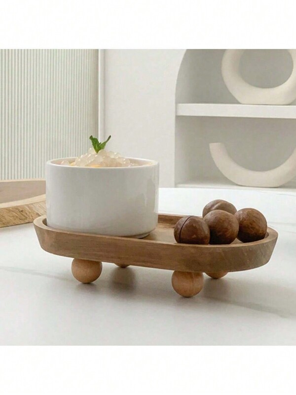 1 pièce Plateau en bois, plateau de rangement de clés pour ornement d'aromathérapie, assiette à dessert créative, plateau de rangement d'entrée, bougeoir en bois, base de pot de fleurs ovale