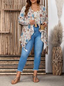 SHEIN LUNE Plus Size Women Ripped Pockets Skinny Fit Casual Versatile Jeans - Medium Wash - View 2