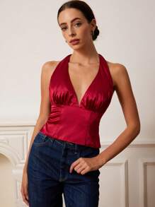 Chiquease 派对季节性感吊带背心，收腰，适合情人节、春夏季 - 酒紅色 - 查看 1