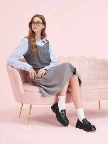 CUCCOO DOLLMOD 女士棕色可爱简约百搭洛丽塔厚底乐福鞋 - 黑色 - 查看 2