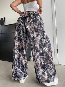 Flirla Amerikanischer Stil Camouflage Cargo Hose, High Street Fashion Marke Vintage, Mehrtaschen lose gerade Bein Lässig Hose für Damen - Verschiedenfarbig - Übersicht 2
