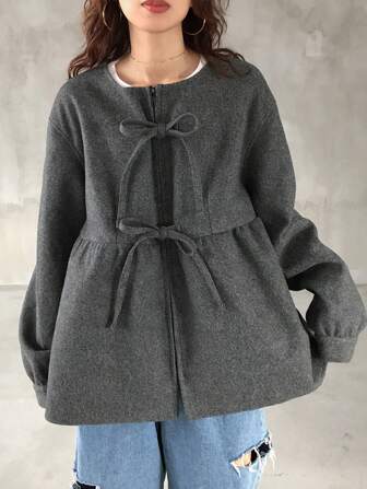 FRIFUL Women's Ruffled Splice Bowknot Jacket Fall,Winter