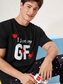 SHEIN Men's Casual Letter Print Round Neck Short Sleeve Loungewear Top - Black - View 5