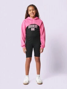 SUMWON Tween Girls Super Crop Overhead Hoodie And Brooklyn Unitard 2 Piece Set - Pink - View 1