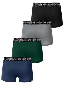 4pcs/Pack Men's Solid Color Letter Band Waist Boxer Briefs - Multicolor - View 2