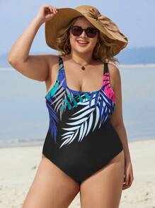 Swim Lushoire 1pc Plus Size Women's One-Piece Swimsuit With Floral Print, Elegant Holiday Beach Wear Summer