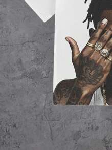 Manfinity LEGND Men's Street Hiphop Tattoo Portrait Graphic Print Oversized T-Shirt - White - View 5