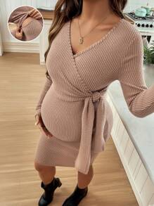SHEIN Robe de grossesse moulante avec enroulement latéral et nœud