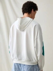 Manfinity VCAY 男士针织休闲宽松长袖连帽衫，适合秋冬 - 白色 - 查看 2