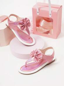 Sandalias planas rosas, transpirables, con decoración de lazo para niñas - Rosa - Ver 1