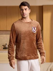 Manfinity Underwear&Sleepwear Basics Camisa casual de manga larga con cuello redondo y gráfico para hombre