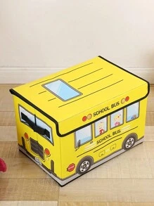 1pc School Bus Pattern Non-Woven Fabric Organizer Box,Covered Folding Multi-Functional Storage ,School Bus Treasure Box Kids Foldable Chest Storage Box,Toys Organizer Box, Car Design Decorations Festival Decor Room Decor Home Decor Bedroom Decor - Multicolor - View 5