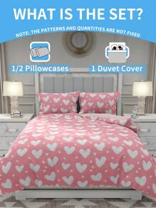 Juego de ropa de cama de 2/3 piezas, juego de ropa de cama estampado, decoración acogedora de la habitación, suave y transpirable, cómodo anti-bolas, amigable con la piel, funda nórdica y funda de almohada de moda, se ajusta a camas individuales/dobles/queen/king, apto para todas las estaciones, textil para el hogar, juego de ropa de cama como regalo, lavable a máquina - Rosa - Ver 3