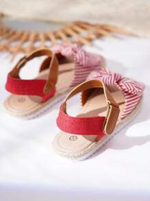 Sandalias planas de lino con acento de lazo, de estilo casual y lindo para niñas, para el verano 2025 - Multicolor - Ver 5