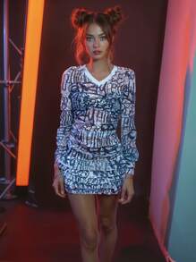 FREAK CITY Designer Women's Y2K Sheer Lace Ruffled Mini Dress, For Going Out, Vacation, Spring, Beach, Festival, Ibiza Fits, Prom Dress