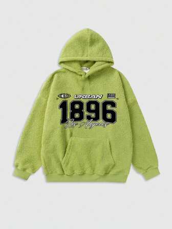 Street Life Men's Letter Print Long Sleeve Hooded Casual Fleece Sweatshirt, Autumn/Winter