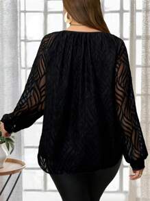 EMERY ROSE 大码女式纯色圆领长袖休闲衬衫，春季服装，女式长袖黑色上衣，优雅