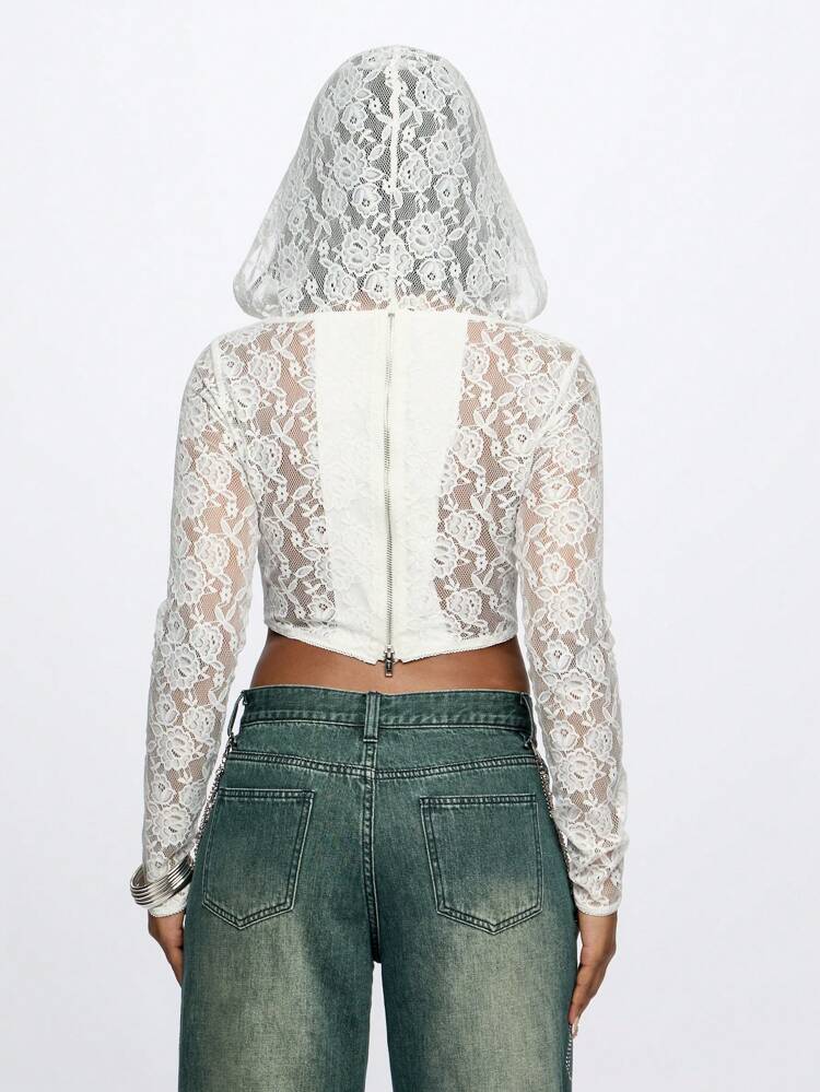 SUMWON WOMEN Corsetto lungo con maniche in pizzo e cappuccio in stile punk