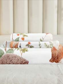 Juego de ropa de cama de 3 piezas con diseño digital de zorros, ardillas, erizos y conejos sobre base blanca (1 funda nórdica + 2 fundas de almohada, sin relleno), de poliéster suave y transpirable, apto para dormitorio, para todas las estaciones - Multicolor - Ver 6