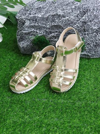 1 Pair Gold Cute Fashion Breathable Vacation Hemp Rope Children Flat Sandals For Girls