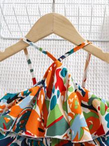 Travachic KIDS 女婴夏季度假休闲花卉印花荷叶边挂脖连体裤，轻盈 - 黃色 - 查看 3