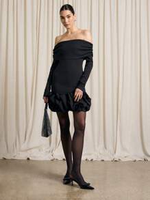 AiiRZ Vestido mini con hombros descubiertos y dobladillo abultado - Negro - Ver 3