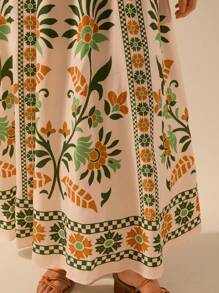 CAJUNI 女士度假细肩带露背 Selenipedium 和杜鹃花印花吊带背心休闲夏季连衣裙，优雅而优美