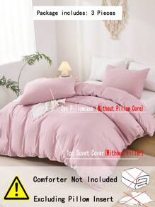 3 件套浅粉色纯色羽绒被套（1 件羽绒被套 + 2 件枕套，不含填充物），经典现代设计，涤纶纤维舒适透气适合所有季节，卧室家居装饰 - 淺粉色 - 查看 4