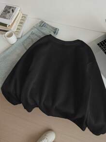 Attitoon Sudadera holgada de cuello redondo con estampado de lazo de leopardo en estilo retro americano minimalista casual, adecuada para otoño/invierno