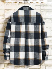 Manfinity EMRG Men's Button-Front Long Sleeve Pocket Plaid Casual Shacket - Navy Blue - View 2