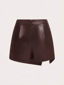 Firerie Elegant Modern High Waist Slimming PU Skort Design Leather Shorts, Versatile, Autumn/Winter New Arrival