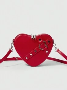 ROMWE Grunge Punk Túi xách nữ hình trái tim gợi cảm mới có đinh tán Gothic, túi đeo chéo vai thời trang Valentine - Đỏ - Xem 1