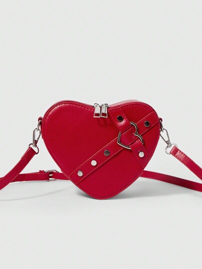 Grunge Punk New Sexy Heart-Shaped Women Bag With Gothic Rivets, Fashion Shoulder Crossbody Bag Valentines