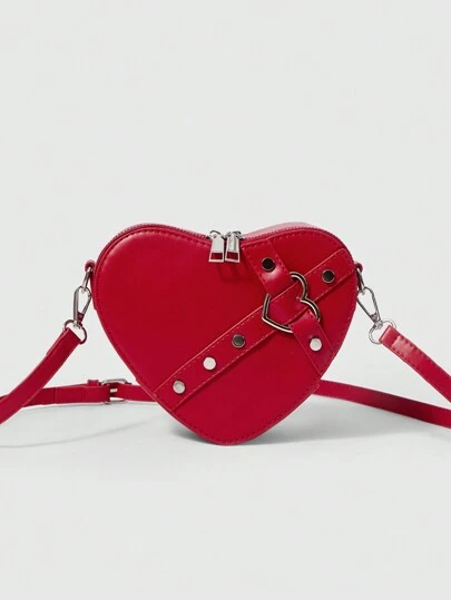 ROMWE Grunge Punk Nuevo bolso de mujer con forma de corazón sexy y remaches góticos, bolso cruzado de hombro de moda para San Valentín