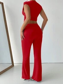 INAWLY 大码女式短袖上衣和阔腿裤两件套