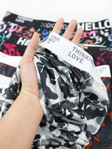 Set de 4 calzoncillos boxer casuales para hombre con estampado de letras y parches