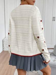 INAWLY Women's Heart Pattern Long Sleeve Single-Breasted Casual Cardigan, Autumn/Winter Fall Cloth For Women