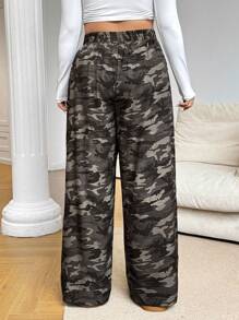 SHEIN EZwear Camouflagepatroon Hoge taille Rechte pijp Plus Size Broek