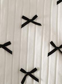 SHEIN LMoss Kids 带蝴蝶结装饰的年轻女孩休闲 T 恤 - 白色 - 查看 6